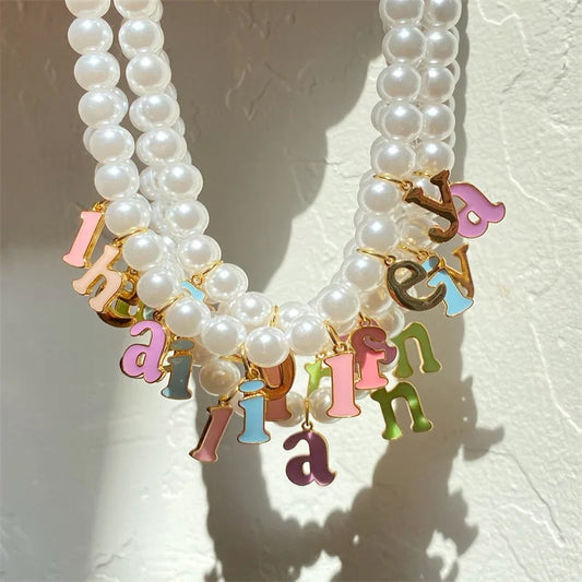 Colorful Imitation Peal Letter Necklaces