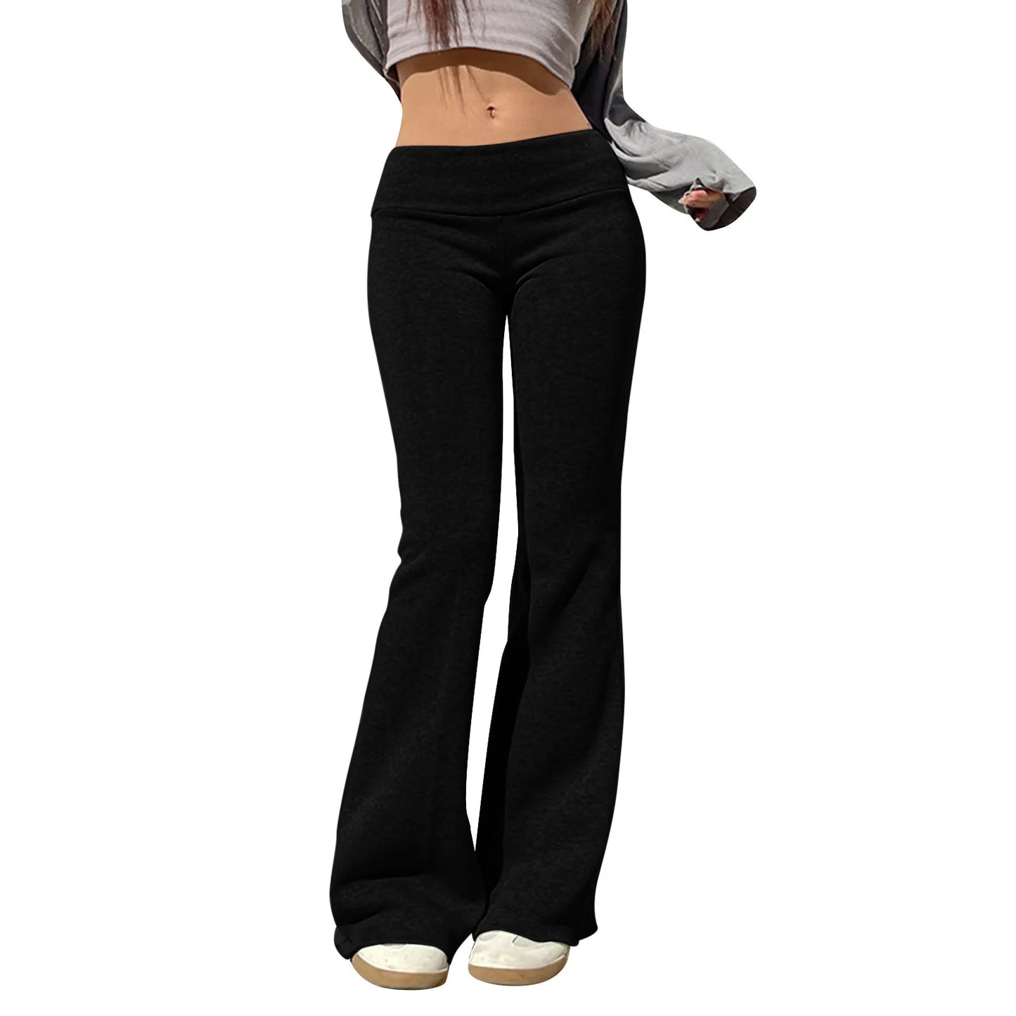 Women Low Waist Solid Flare Pants