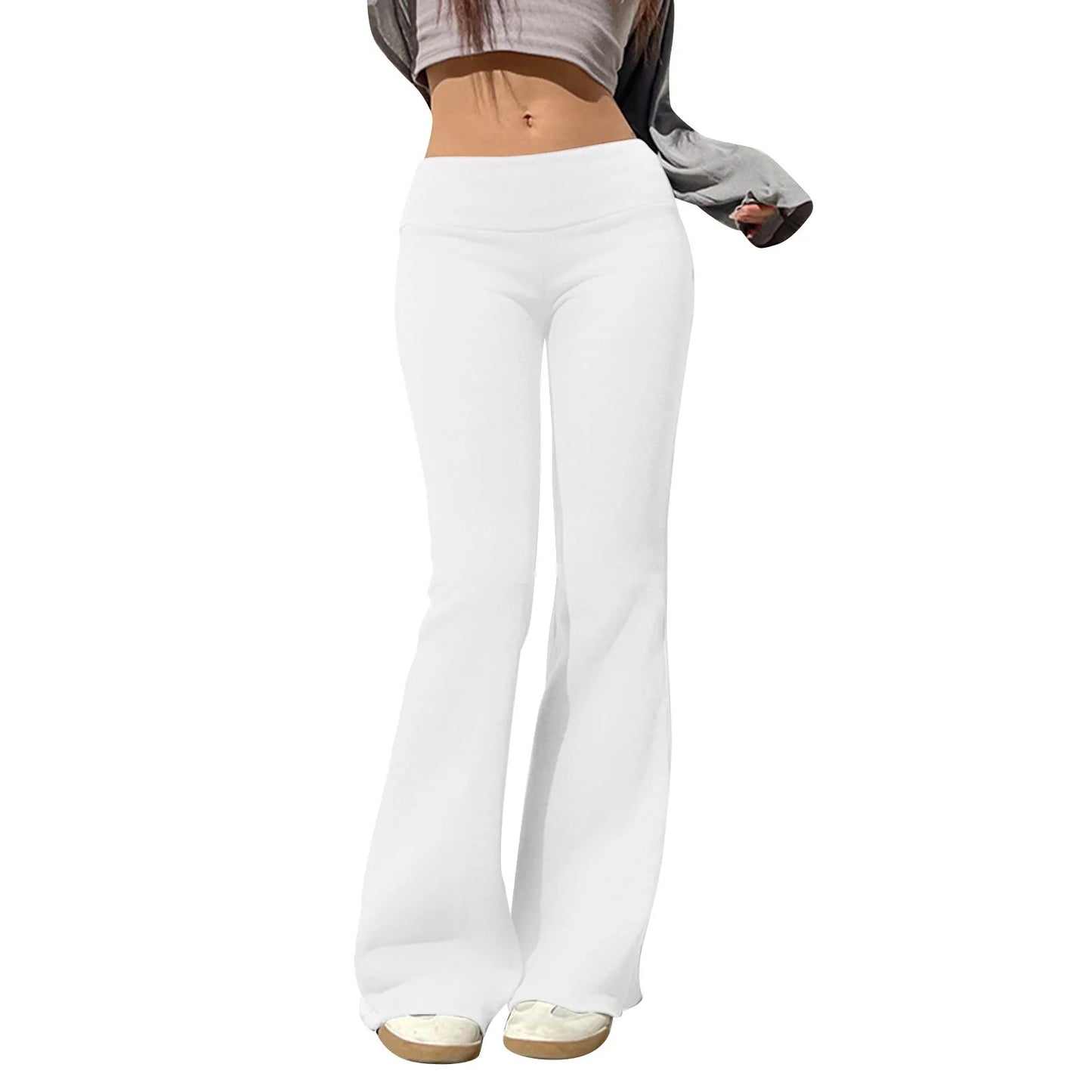 Women Low Waist Solid Flare Pants