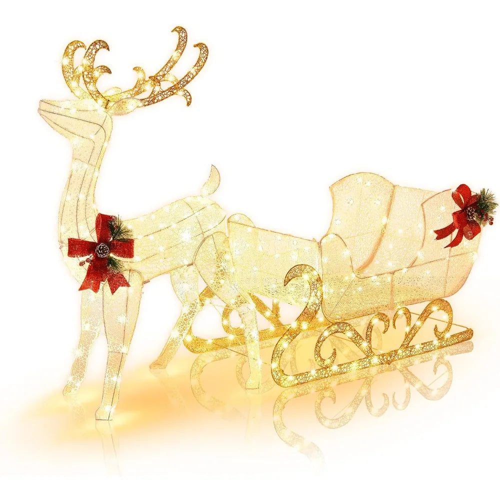 6 FT Christmas Lighted Reindeer & Santa’s Sleigh