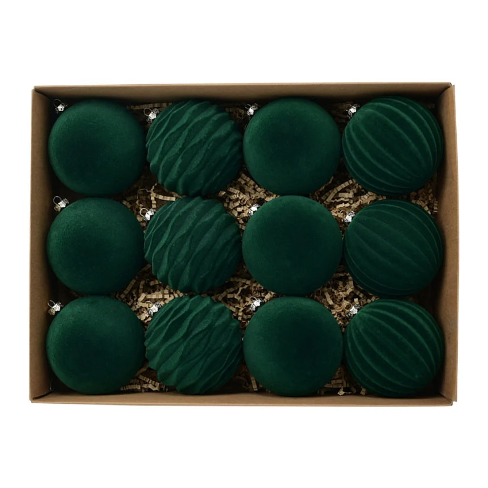 12Pcs/Box 8cm Christmas Velvet Ball Decoration