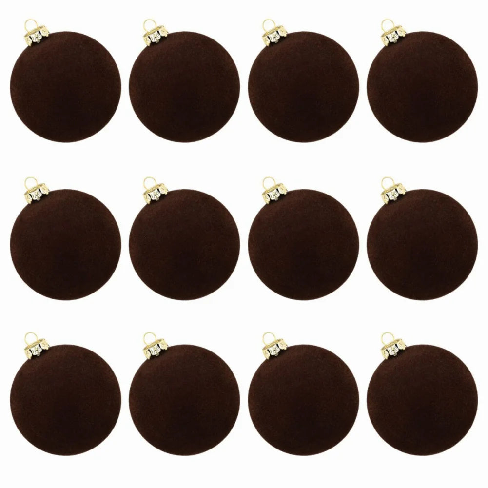 12pcs Velvet Flocked Christmas Ball Ornaments