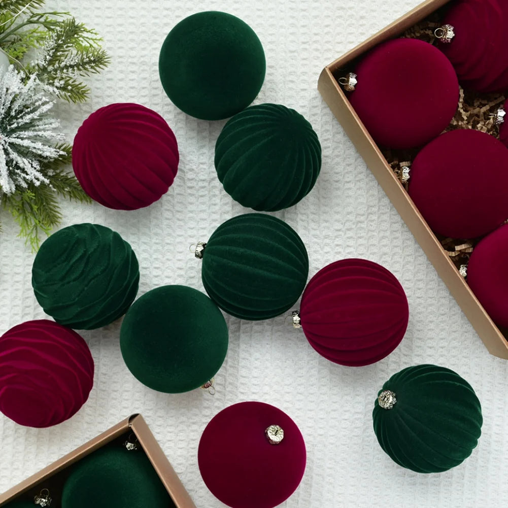 12Pcs/Box 8cm Christmas Velvet Ball Decoration