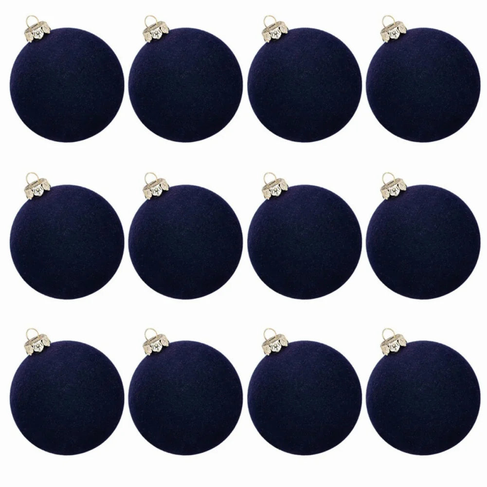 12pcs Velvet Flocked Christmas Ball Ornaments