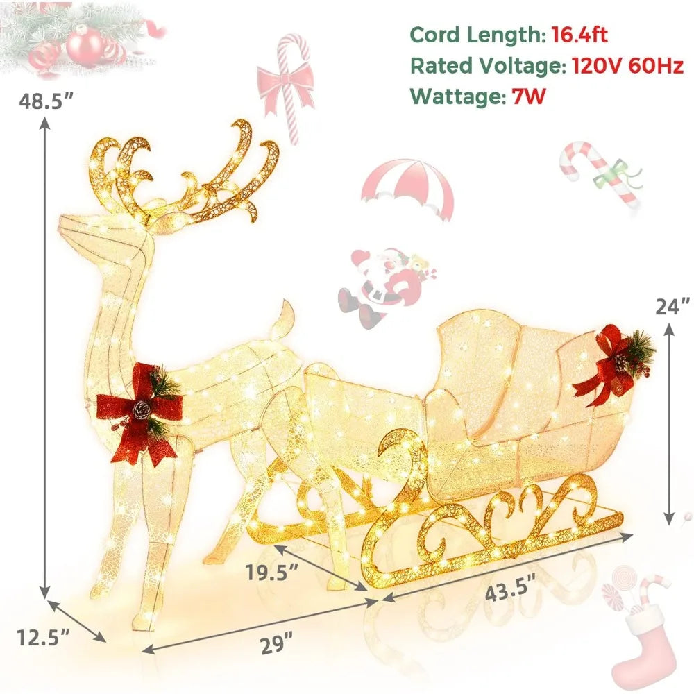 6 FT Christmas Lighted Reindeer & Santa’s Sleigh