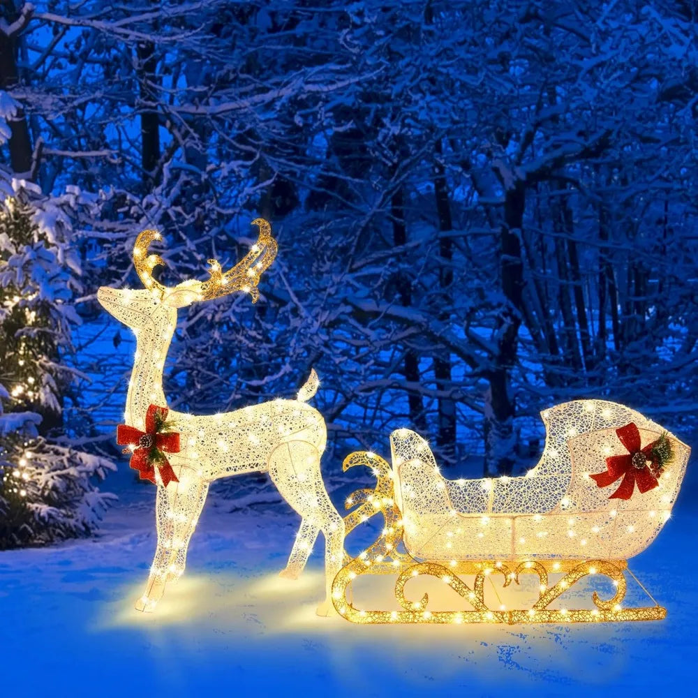 6 FT Christmas Lighted Reindeer & Santa’s Sleigh