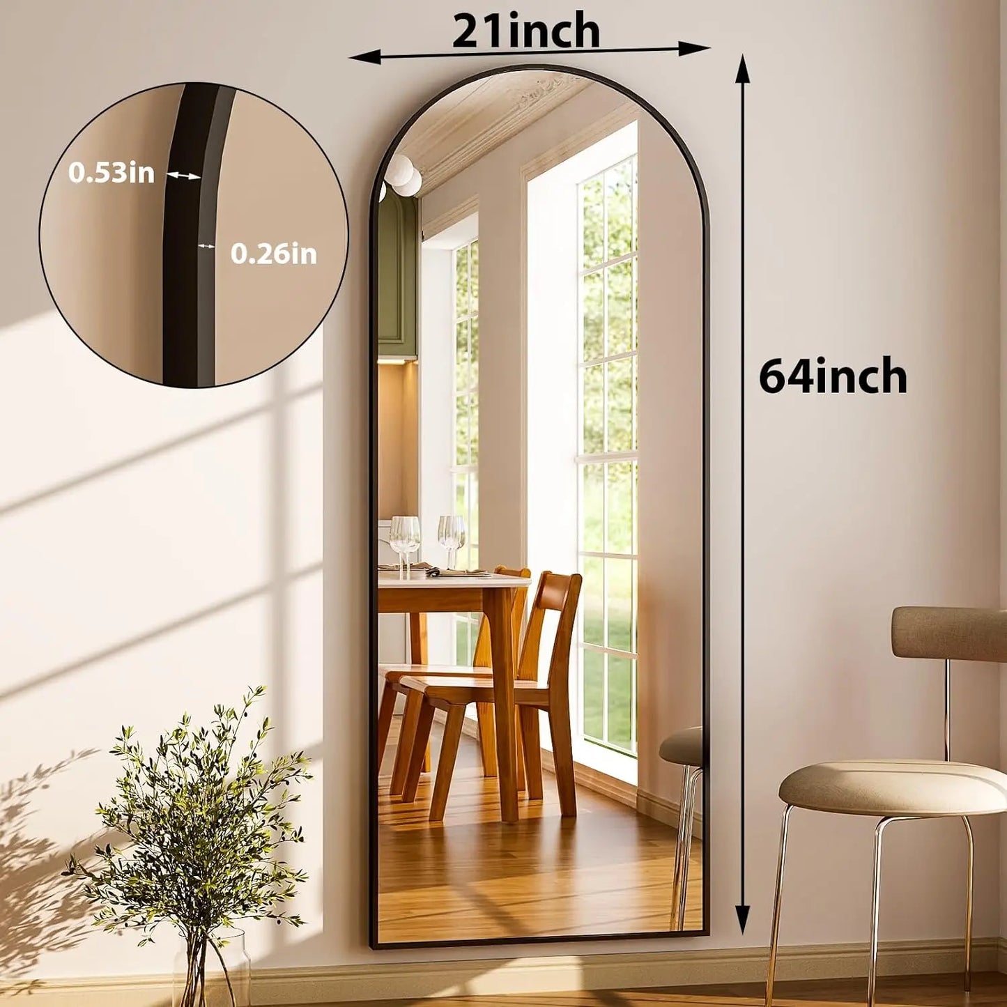 Modern Arched Full-Length Mirror, 64"x21"