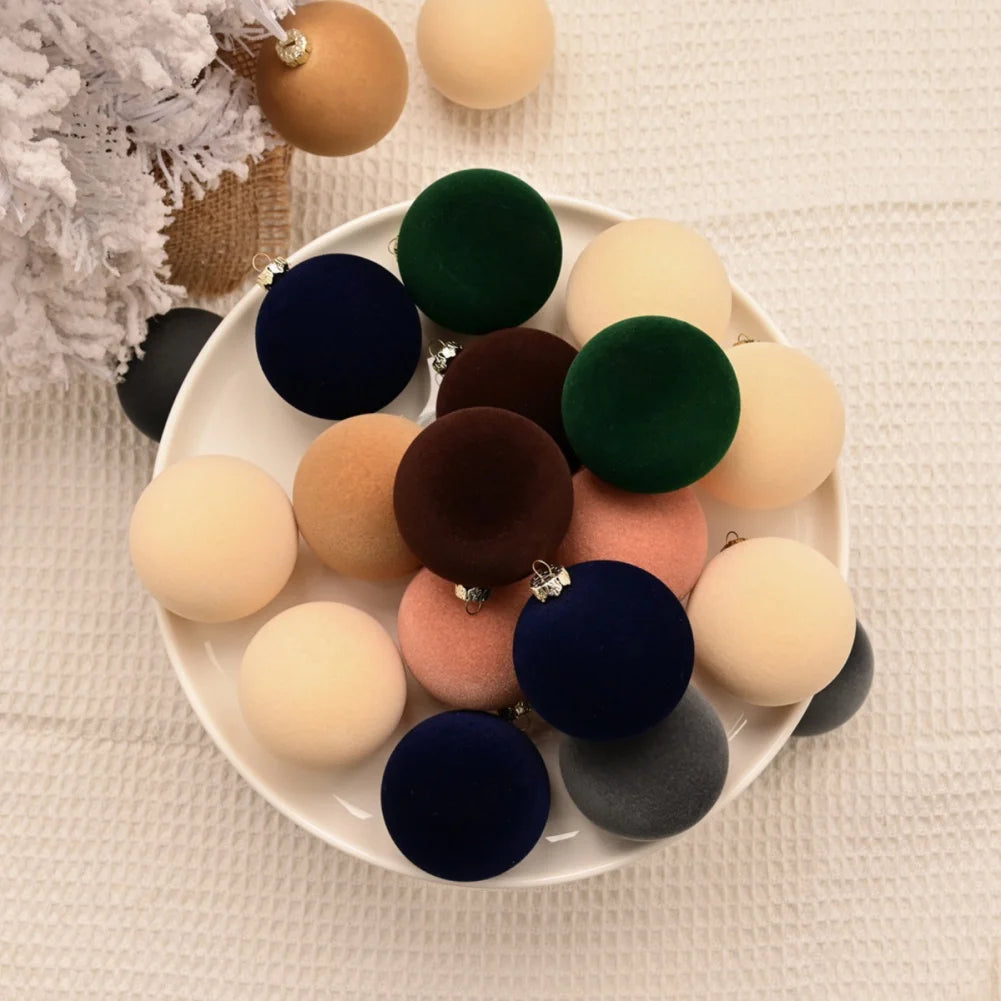 12pcs Velvet Flocked Christmas Ball Ornaments