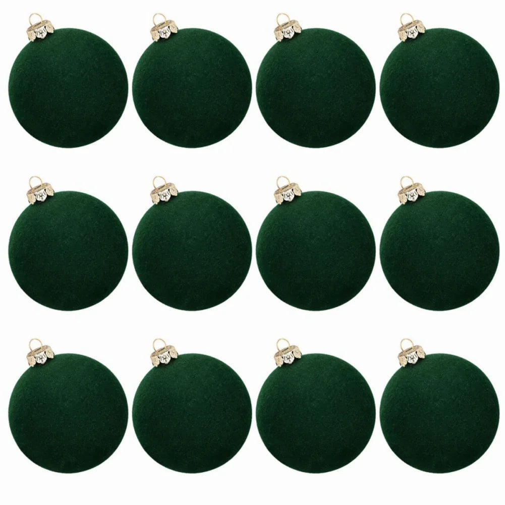 12pcs Velvet Flocked Christmas Ball Ornaments